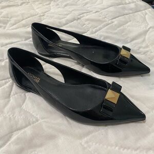 Michael Kors Black Patent Leather Flats with Gold Detail